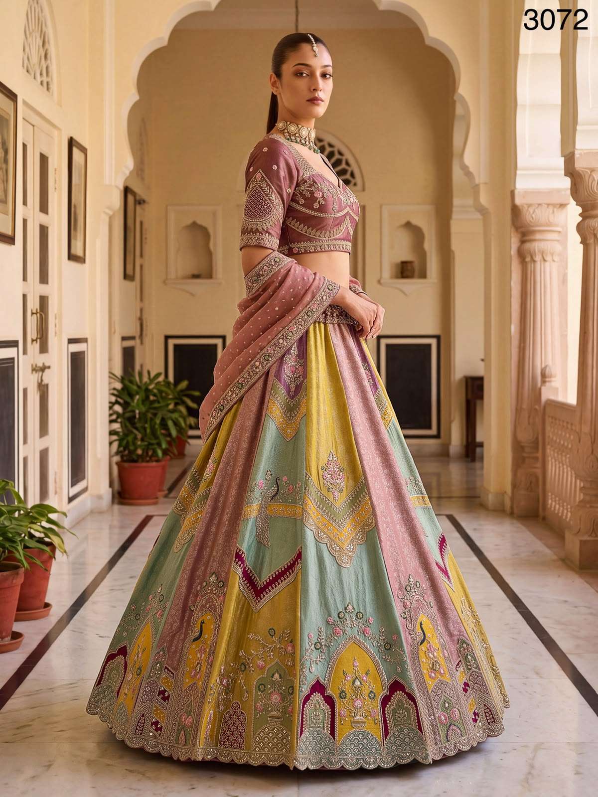 Pastel Color Combine and Designer Banarasi Silk fancy fabric Partywear Lehenga Choli best rate 3072 